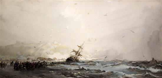 Frank Wasley (1854-1934) Wreck off Staithes, Yorkshire coast, 10 x 21.5in.